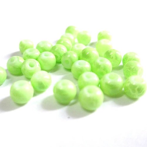 20 perles vert pomme craqué en verre 4mm