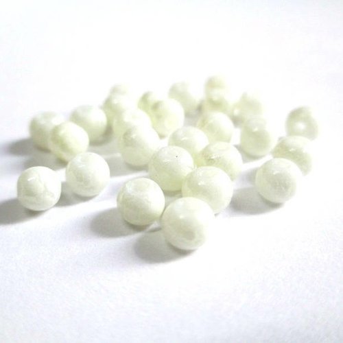 20 perles blanches craqué en verre 4mm