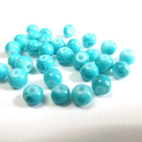 20 perles bleu craqué en verre 4mm