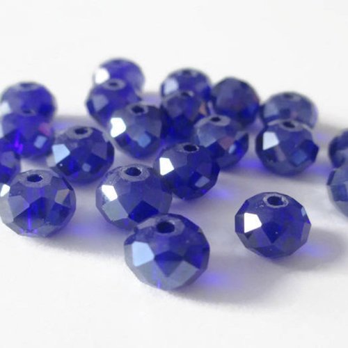 20 perles rondelle à facettes bleu foncé irisé en verre 6x8mm
