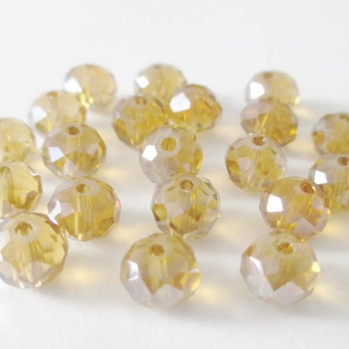20 perles rondelle à facettes marron clair irisé en verre 6x8mm
