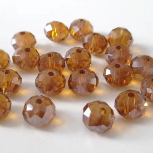 20 perles rondelle à facettes marron irisé en verre 6x8mm
