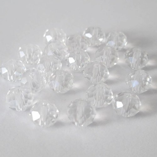 20 perles rondelle à facettes transparent irisé en verre 6x8mm