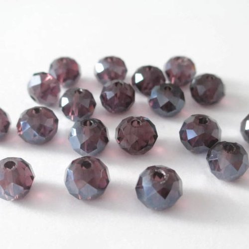20 perles rondelle à facettes violet foncé irisé en verre 6x8mm