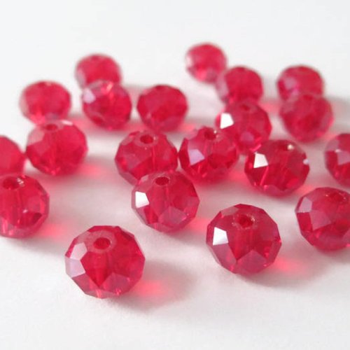 20 perles rondelle à facettes rouge irisé en verre 6x8mm