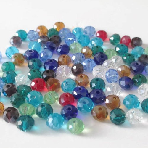 100 perles rondelle à facettes irisé en verre mélange de couleur 6x8mm