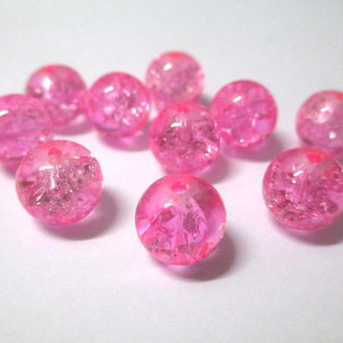 10 perles rose en verre craquelé 10mm (s-4)