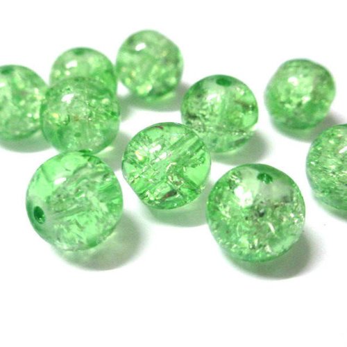 10 perles vert en verre craquelé 10mm (s-3)