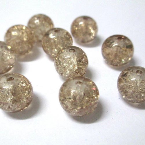 10 perles marron clair en verre craquelé 10mm (s-8)