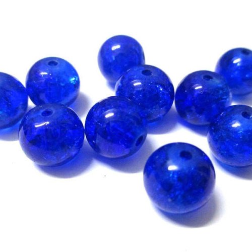 10 perles bleu foncé en verre craquelé 10mm (s-6)