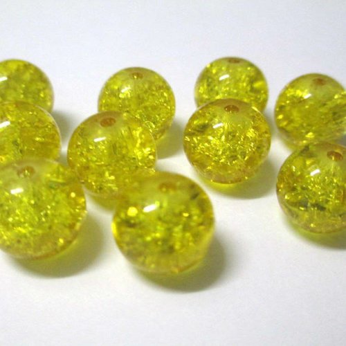 10 perles jaune en verre craquelé 10mm (s-2)