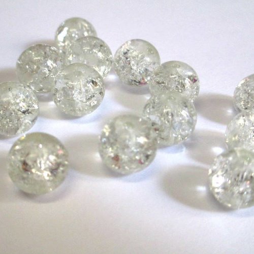 10 perles blanc en verre craquelé 10mm (s-18)
