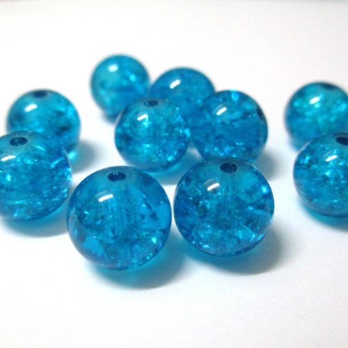 10 perles bleu en verre craquelé 10mm (s-5)