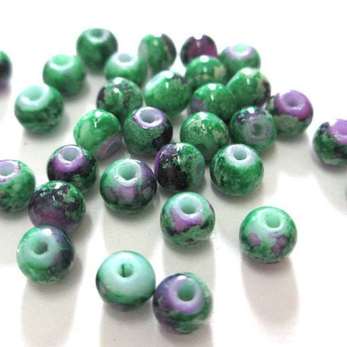 20 perles vert moucheté violet en verre peint 4mm (a-20)