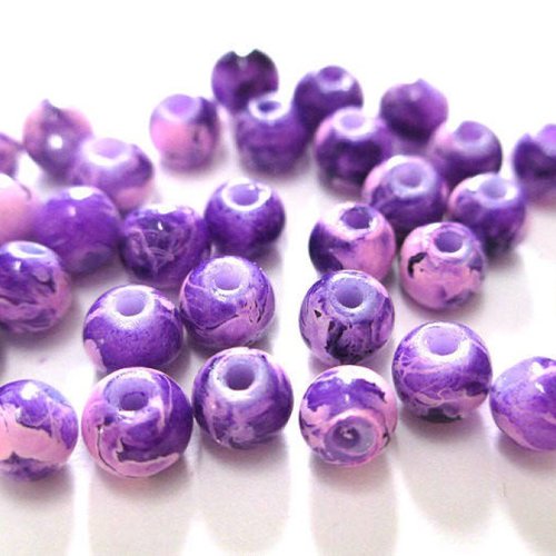 20 perles violet tréfilé rose en verre peint 4mm (a-22)