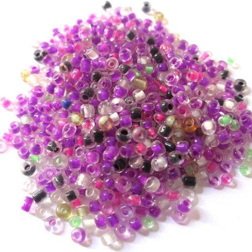 10gr perles de rocaille transparent multicolore en verre  3mm (environ 500 perles)