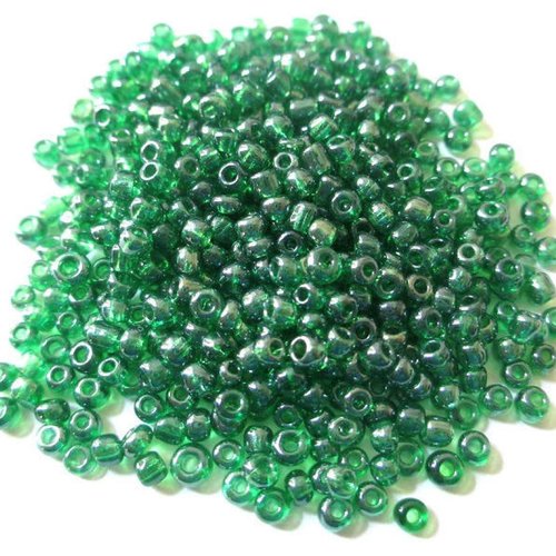 10gr perles de rocaille vert brillant en verre 3mm (environ 500 perles)