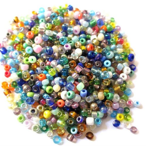 10gr perles de rocaille multicolore en verre  3mm (environ 500 perles)