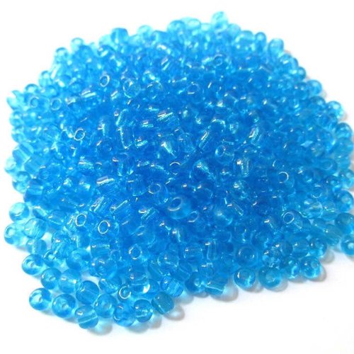 10gr perles de rocaille bleu  en verre  3mm (environ 500 perles)