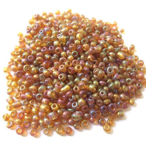 10gr perles de rocaille marron brillant arc en ciel en verre  3mm (environ 500 perles)
