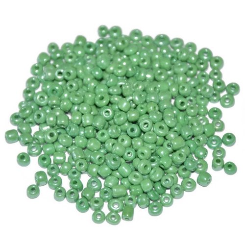 10gr perles de rocaille vert nacré en verre  3mm  (ref 87)