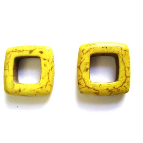 2 perles howlite  carré jaune 19mm