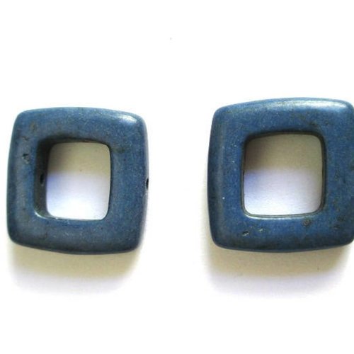 2 perles howlite  carré bleu 19mm
