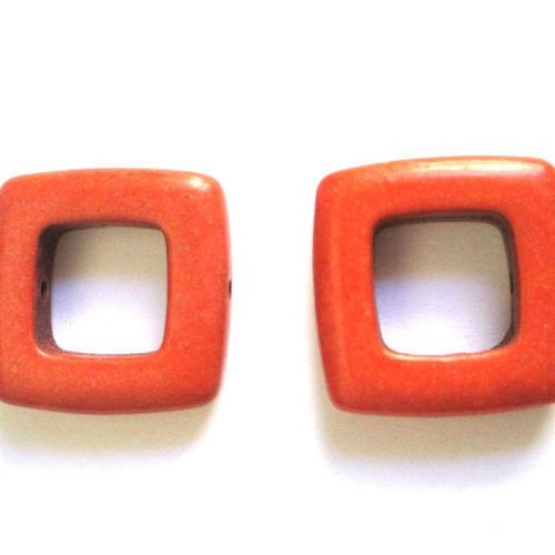 2 perles howlite  carré orange 19mm