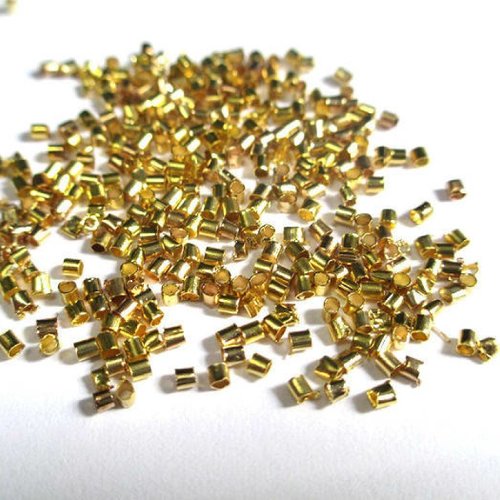 100 perles tubes à écraser métal couleur doré 1.5mm