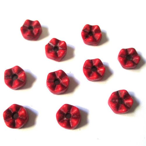 10 perles intercalaire howlite rouge 6x4mm