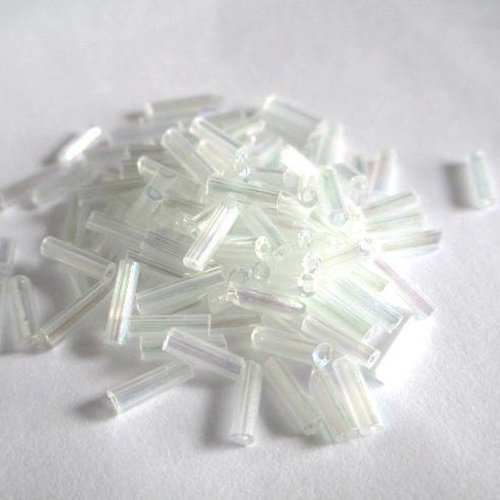 10gr perles de rocaille tube en verre couleur blanc ab 6mm (rt10)