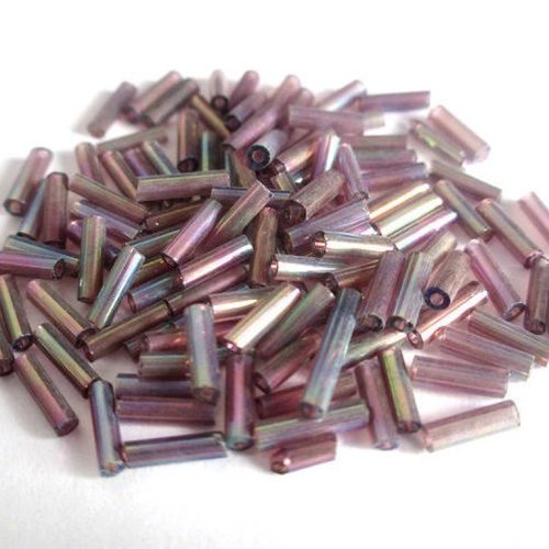 10gr perles de rocaille tube en verre couleur mauve ab 6mm (rt18)