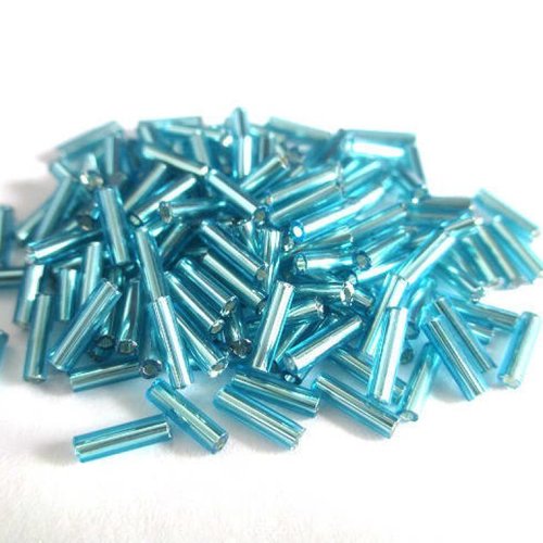 10gr perles de rocaille tube en verre couleur bleu ciel ab 6mm (rt22)