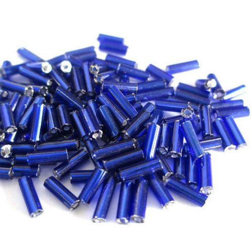 10gr perles de rocaille tube en verre couleur bleu foncé 6mm (rt23)