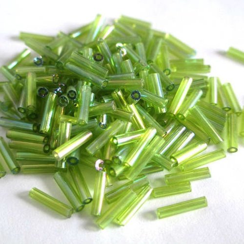 10gr perles de rocaille tube en verre couleur vert anis ab 6mm (rt15)