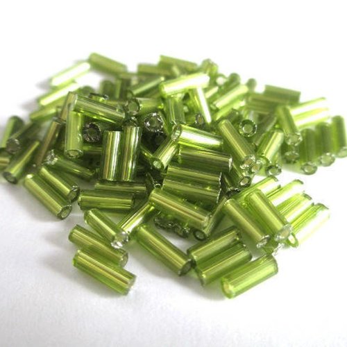 10gr perles de rocaille tube en verre couleur vert anis 6mm (rt24)