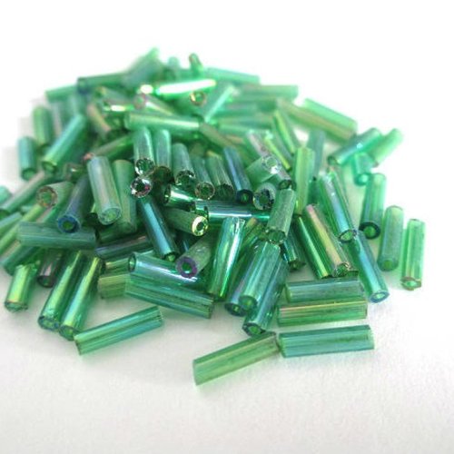 10gr perles de rocaille tube en verre couleur vert ab 6mm (rt7)