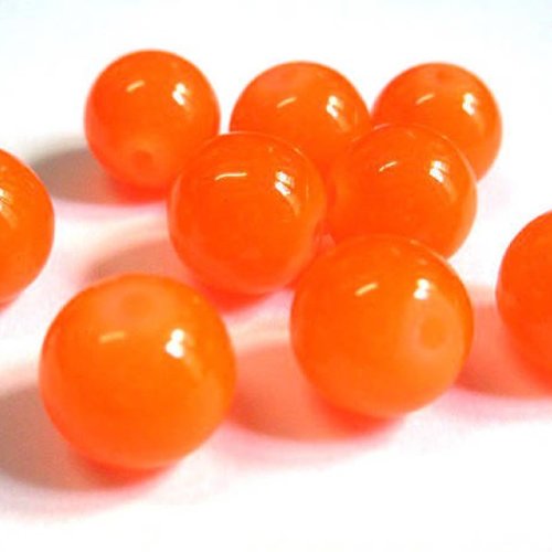 10 perles en verre imitation jade orange fluo 10mm
