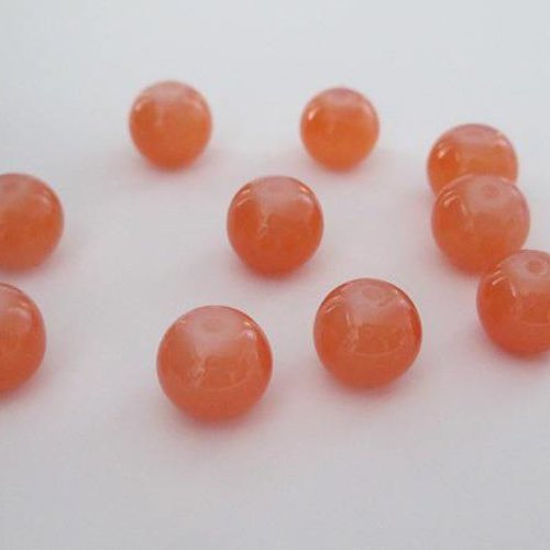 10 perles en verre imitation jade orange 10mm