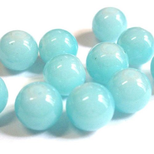 10 perles en verre imitation jade bleu ciel 10mm