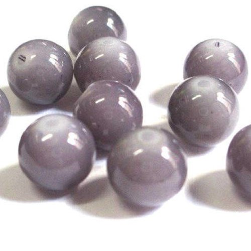 10 perles en verre imitation jade grise 10mm