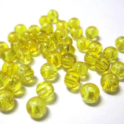 50 perles en verre craquelées jaune 4mm (4pv20)