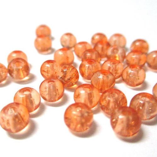 50 perles en verre craquelées orange clair 4mm (4pv14)
