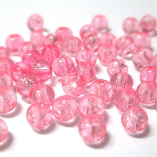50 perles en verre craquelées rose 4mm (4pv13)