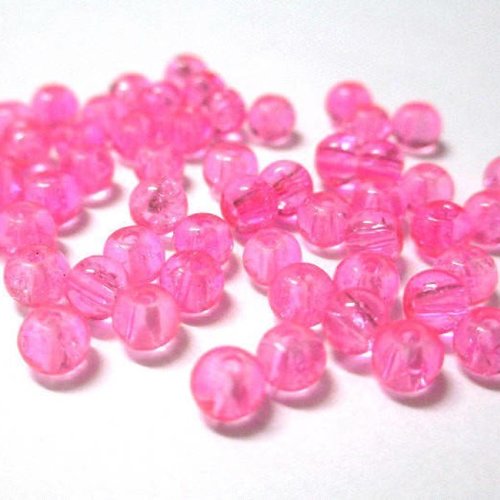 50 perles en verre craquelées rose bonbon 4mm (4pv11)