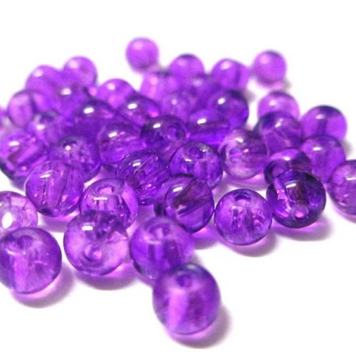 50 perles en verre craquelées violet 4mm (4pv17)
