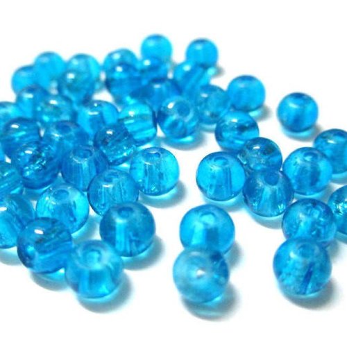 50 perles en verre craquelées bleu 4mm (4pv22)