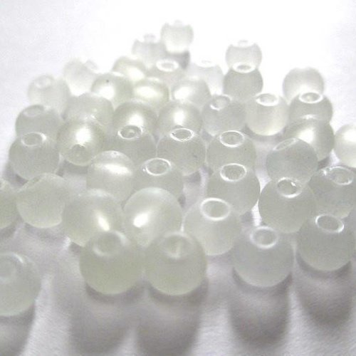 50 perles en verre givrées blanche 4mm (4pv28)