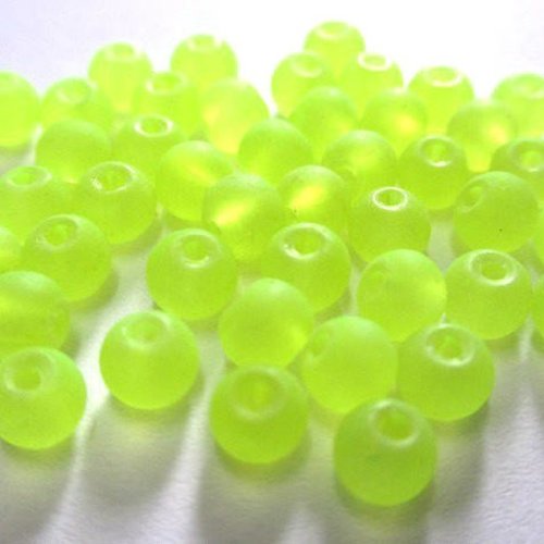 50 perles en verre givrées jaune fluo 4mm (4pv27)