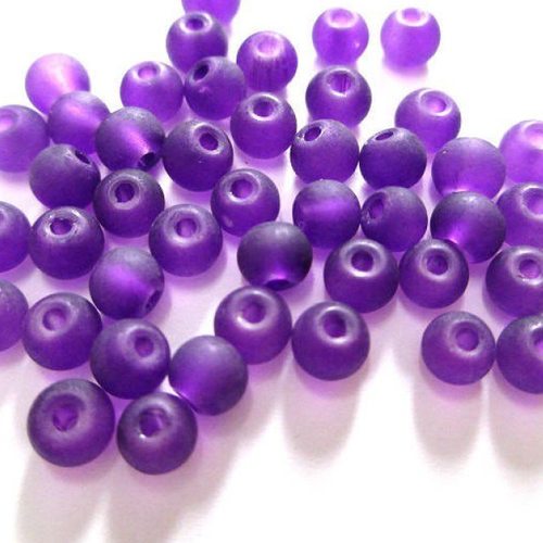 50 perles en verre givrées violette 4mm (4pv38)
